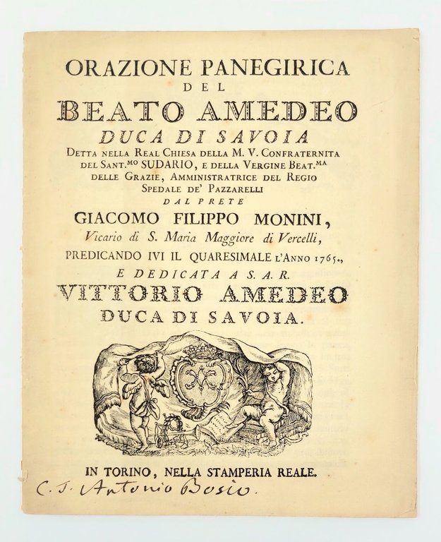 Orazione panegirica del Beato Amedeo Duca di Savoia.