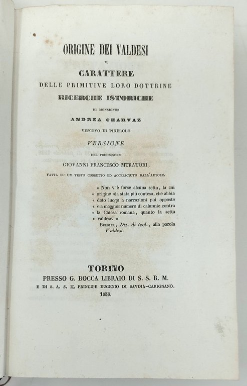 Origine dei Valdesi e carattere delle primitive loro dottrine. Ricerche …