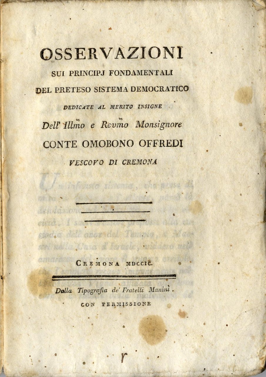 Osservazioni sui principi fondamentali del preteso Sistema Democratico dedicate al …