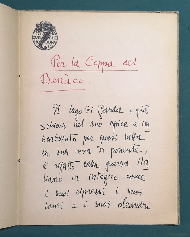 Per la Coppa del Benàco. Agli aviatori navali. 21 agosto …