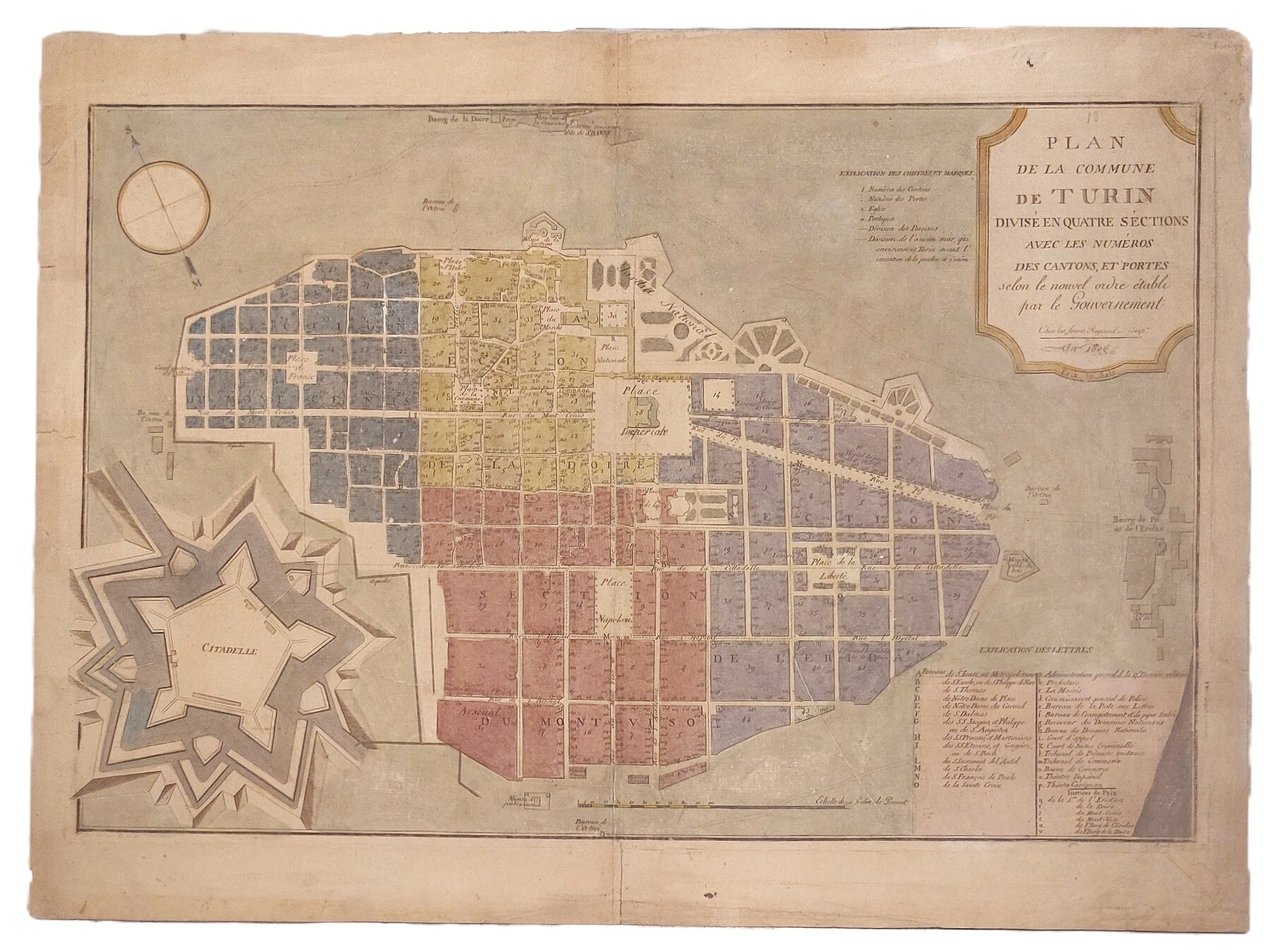 Plan de la Commune de Turin divis&amp;eacute; en quatre s&amp;eacute;ctions …