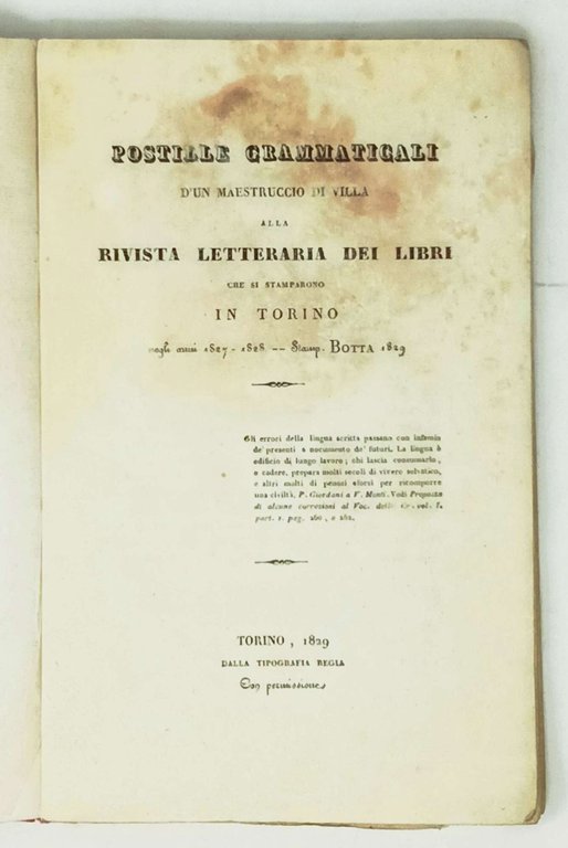 POSTILLE GRAMMATICALI d'un maestruccio di Villa alla rivista letteraria dei …