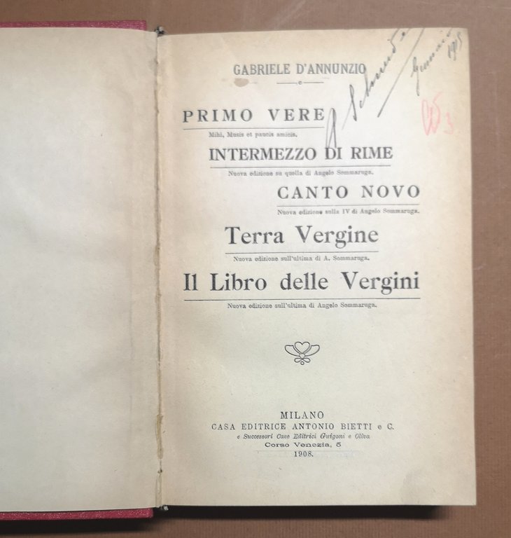 Primo vere. Intermezzo di rime. Canto novo. Terra Vergine. Il …