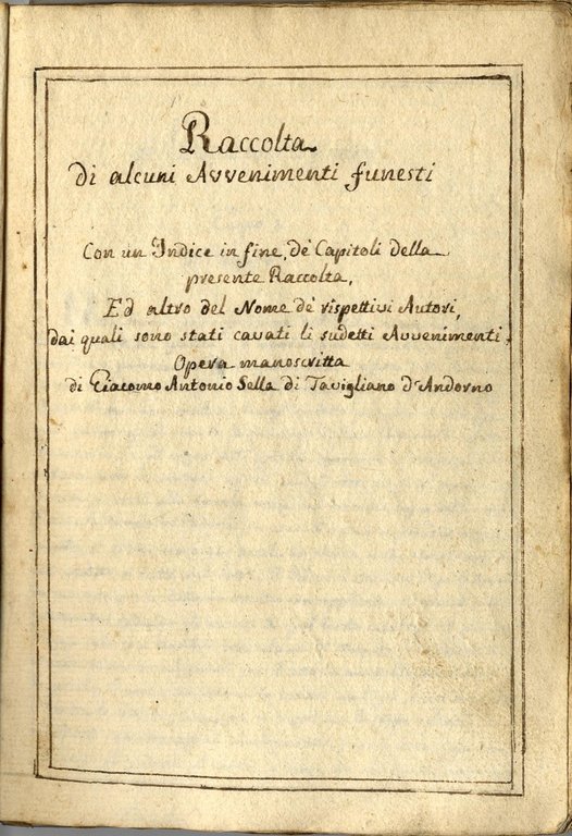 Raccolte di Novelle (1812). Raccolta di alcuni avvenimenti funesti...opera manoscritta …