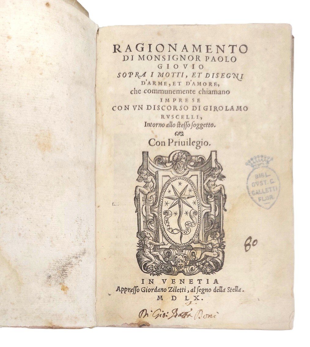 Ragionamento di mons. Paolo Giovio sopra i motti, & disegni d'arme, …