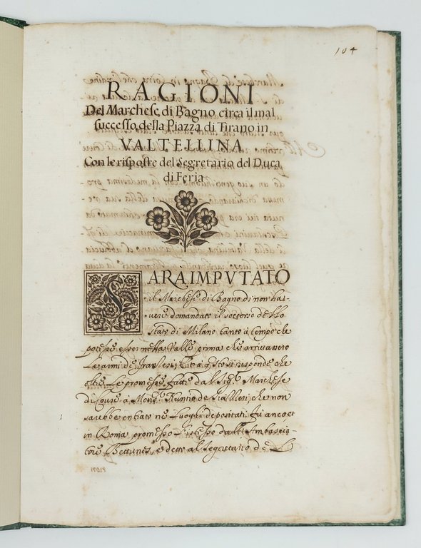 Ragioni del Marchese di Bagno circa il mal successo della …
