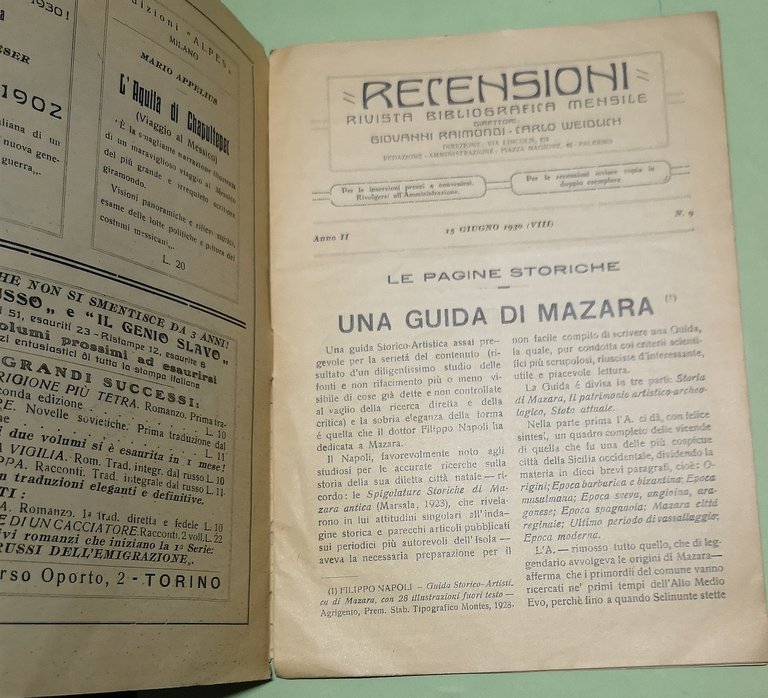 Recensioni. Rivista bibliografica Mensile. Anno II - n. 9. 15 …