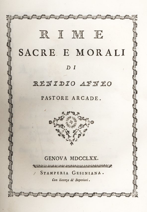 Rime Sacre e Morali di Renidio Afneo Pastore Arcade.