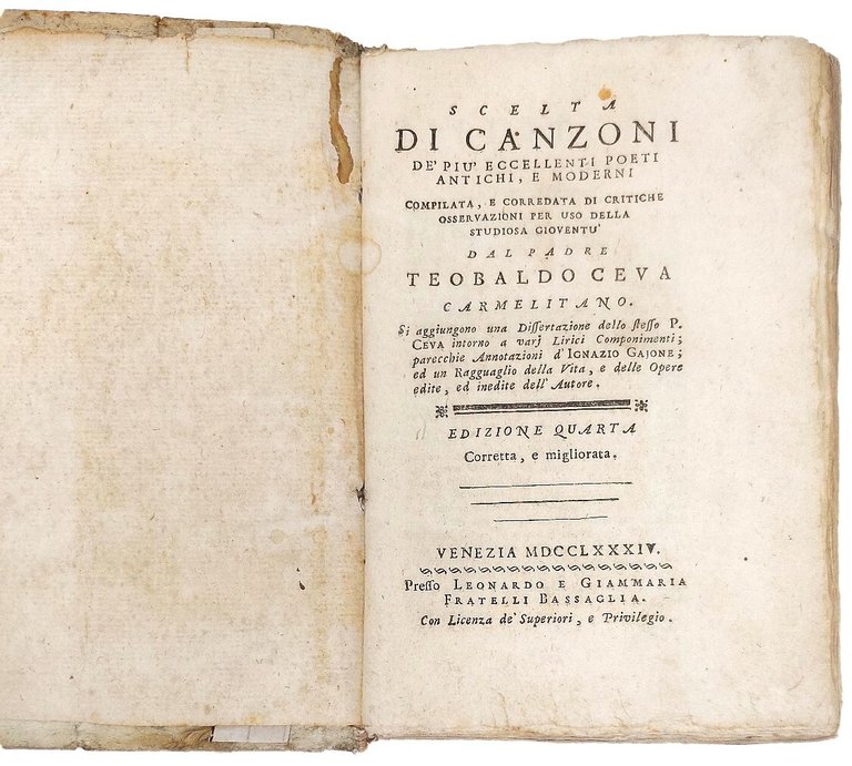 Scelta di Canzoni de' pi&amp;ugrave; eccellenti poeti antichi, e moderni. …