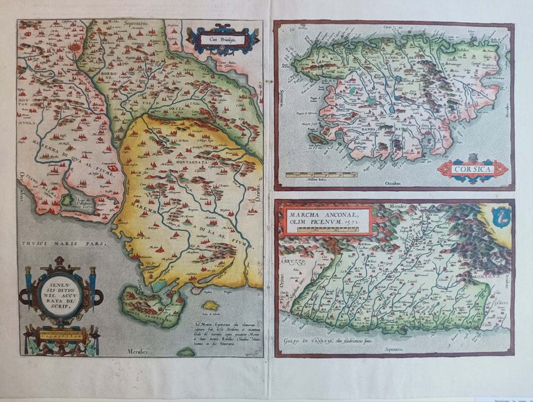 Senensis Ditionis, accurata descript. - Corsica - Marcha Anconae, Olim Picenum. Theatrum Orbis Terrarum.