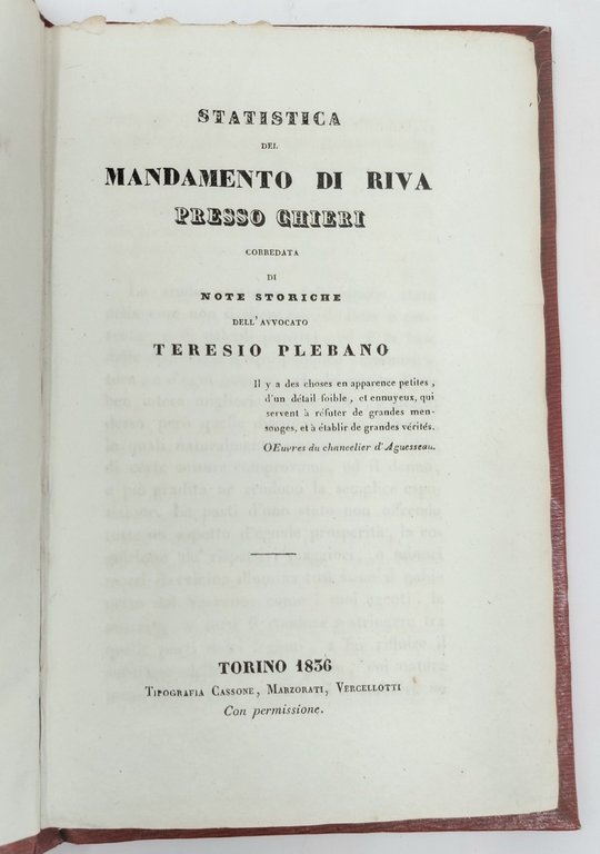Statistica del Mandamento di Riva presso Chieri.&amp;nbsp;Corredata di notizie storiche.&amp;nbsp;