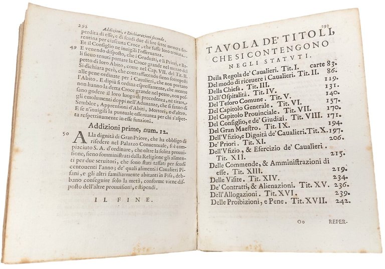 STATUTI DELL'ORDINE DE' CAVALIERI di SANTO STEFANO.