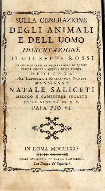 Sulla generazione degli animali e dell'uomo Dissertazione