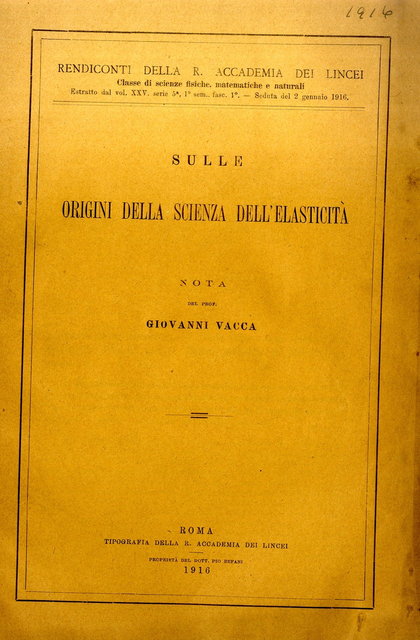 Sulle origini della scienza dell'elasticità