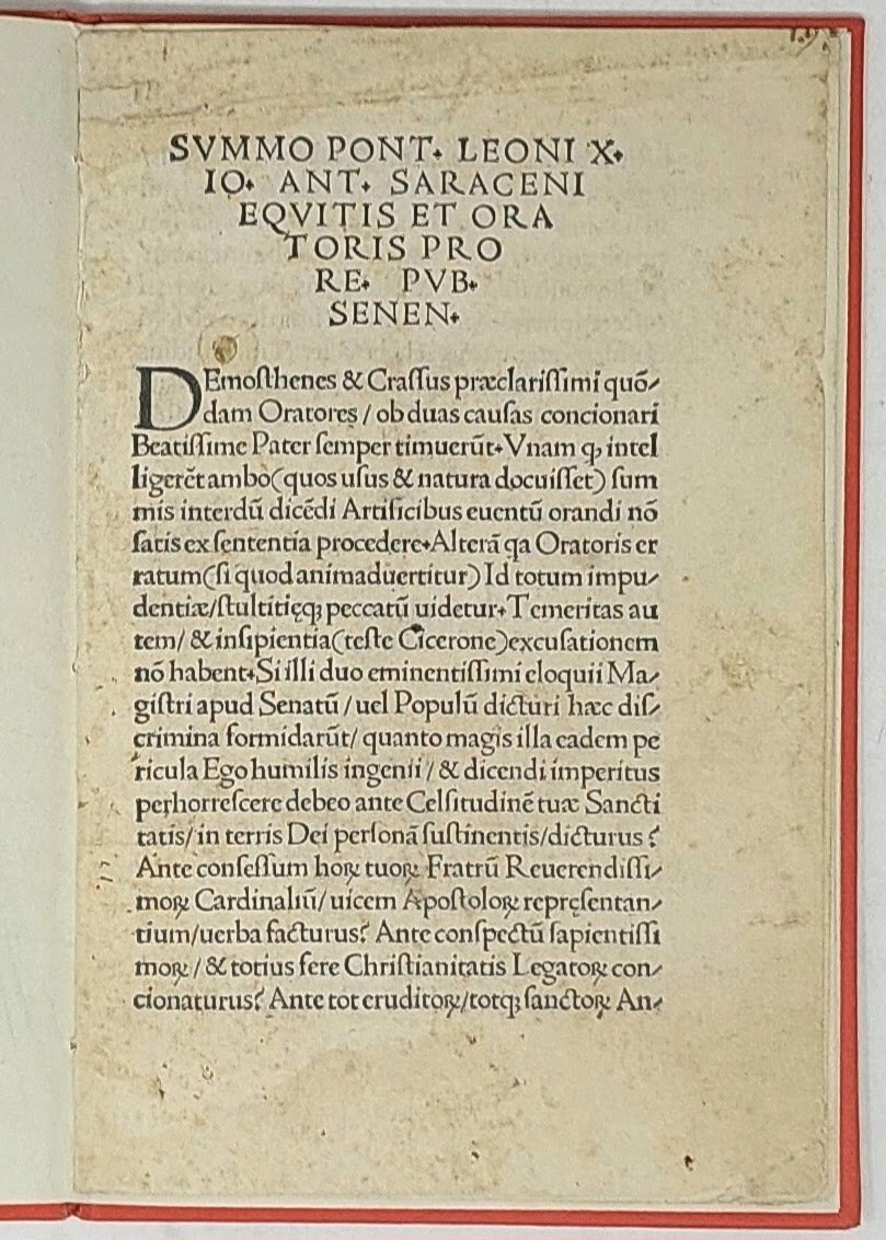 Summo pont. Leoni X Io. Ant. Saraceni equitis et oratoris …
