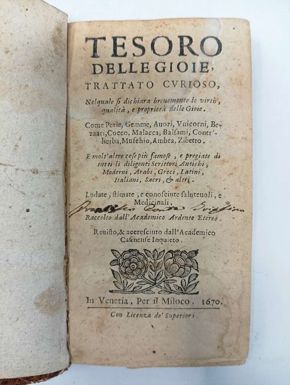 Tesoro delle Gioie. Trattato curioso nel quale si dichiara brevemente …