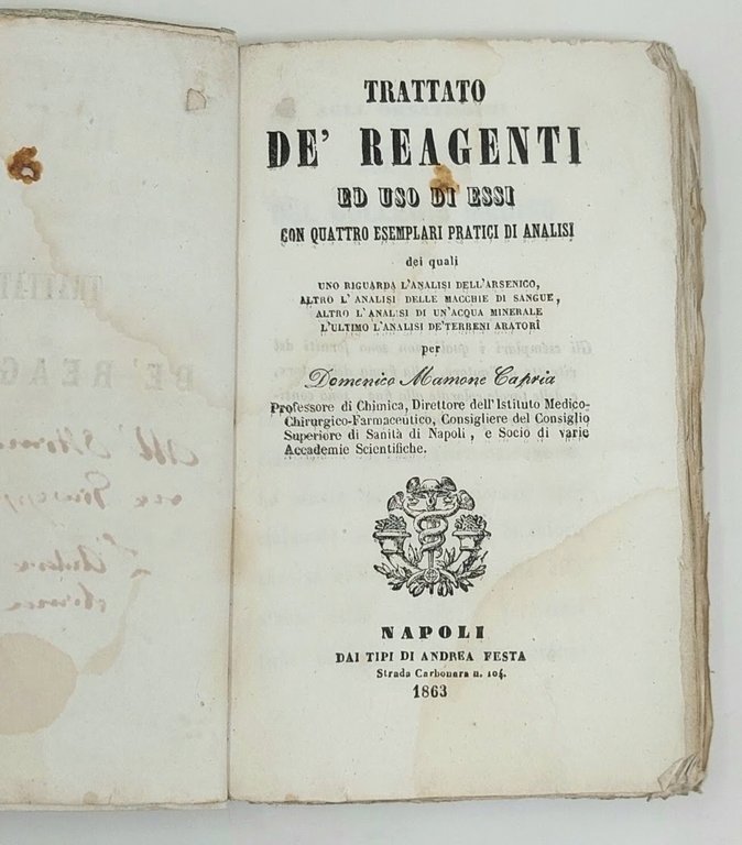 Trattato de' reagenti ed uso di essi: con quattro esemplari …