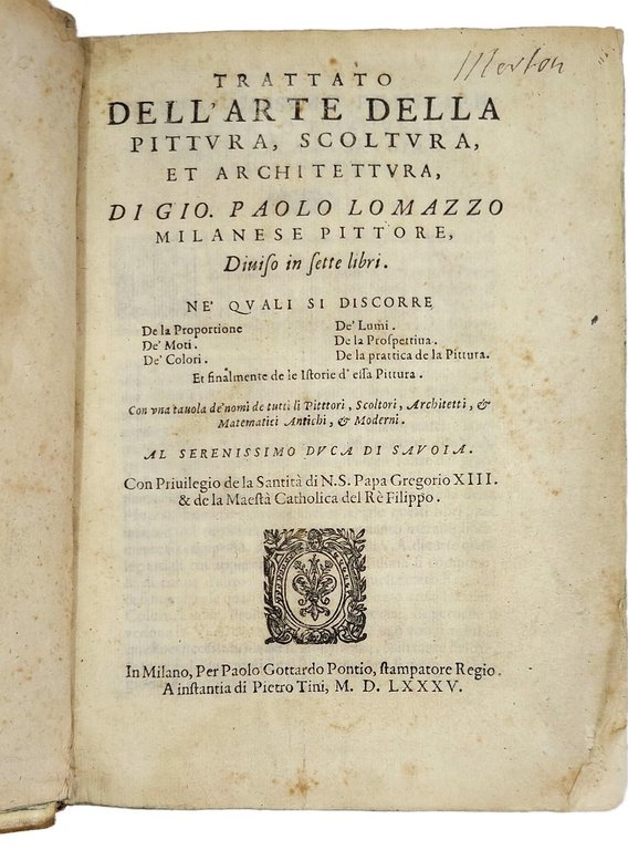 Trattato dell'Arte della Pittura, Scoltura, et Architettura,&amp;nbsp;diuiso in sette libri, … | Immagine Gallery 2