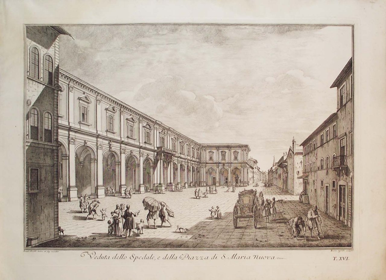 Veduta dello Spedale, e della Piazza di S. Maria Nuova.