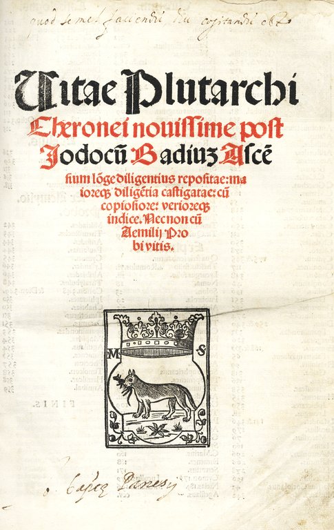Vitae Plutarchi Cheronei, novissime post Jodocus Badius Ascentium longe diligentius …
