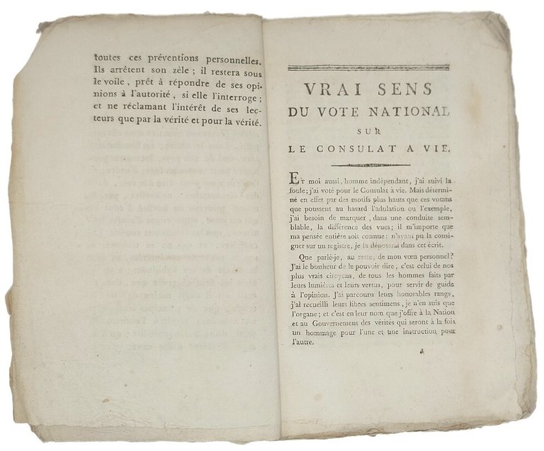 Vrai Sens du vote national sur le Consulat &amp;agrave; vie. …