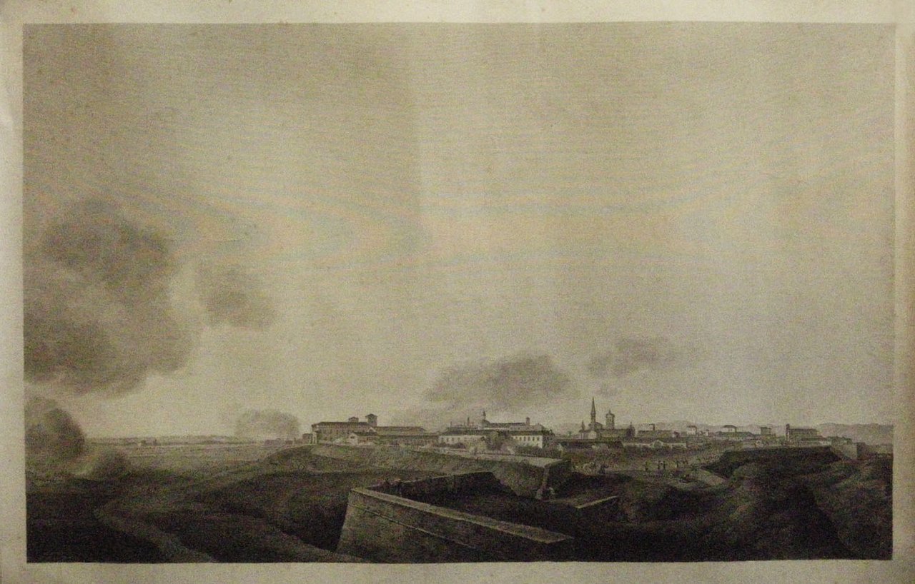 Vue de la ville de Pavie avec le corps français …