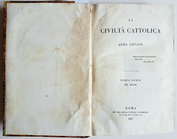 LA CIVILTA' CATTOLICA (anno ottano) - Terza serie (volume 6.) …