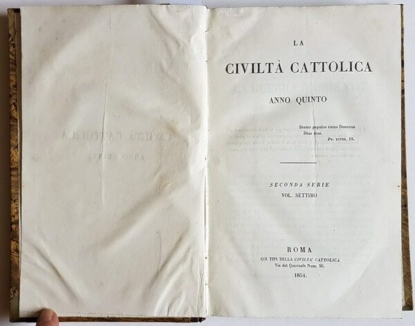 LA CIVILTA' CATTOLICA (anno quinto) - Seconda serie (volume 7.) …