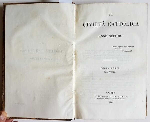 LA CIVILTA' CATTOLICA (anno settimo) - Terza serie (volume 3.) …