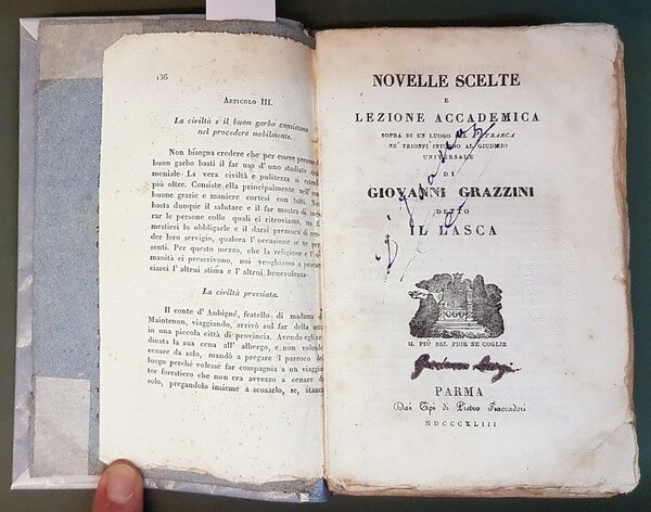 NOVELLE SCELTE E LEZIONE ACCADEMICA sopra di un luogo del …