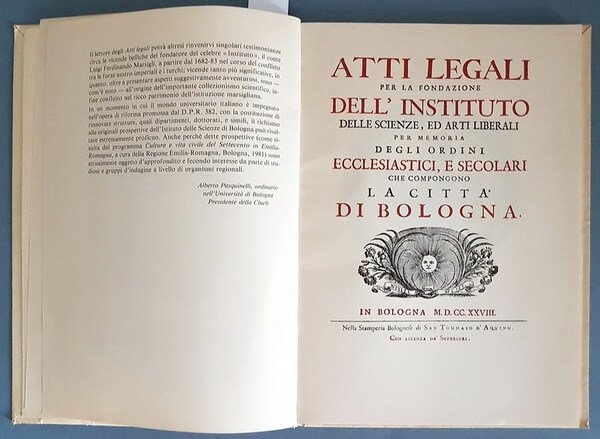 ATTI LEGALI PER LA FONDAZIONE DELL'ISTITUTO DELLE SCIENZE, ED ARTI …