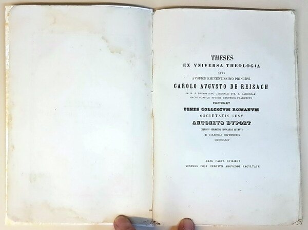 THESES EX UNIVARSA THEOLOGIA quas auspice Eminentissimo Principe CAROLO AUGUSTO …