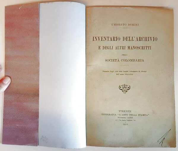 INVENTARIO DELL'ARCHIVIO E DEGLI ALTRI MANOSCRITTI DELLA SOCIETA' COLOMBARIA