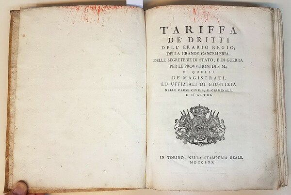 TARIFFA DE' DRITTI DELL'ERARIO REGIO, DELLA GRANDE CANCELLERIA. DELLE SEGRETERIE …