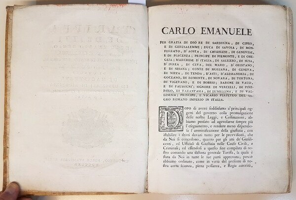 TARIFFA DE' DRITTI DELL'ERARIO REGIO, DELLA GRANDE CANCELLERIA. DELLE SEGRETERIE …