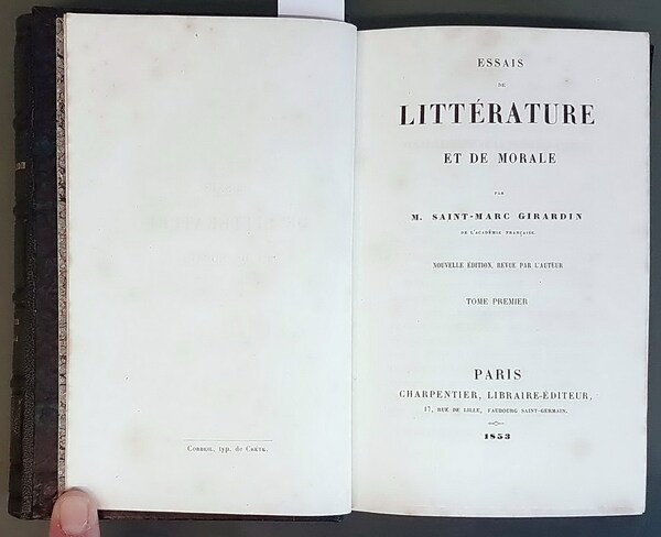 ESSAIS DE LA LITTERATURE ET DE MORALE (tomes I et …