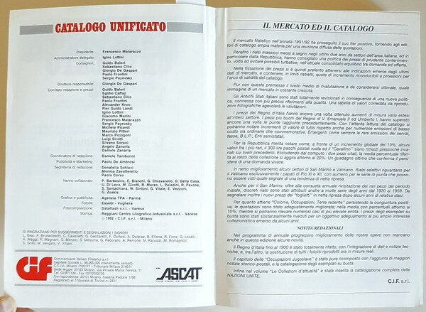 CATALOGO UNIFICATO 1993 - XIX EDIZIONE