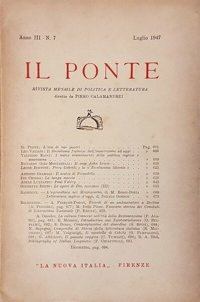 Rivisra mensile: IL PONTE - N. 7 (Luglio 1947) - …