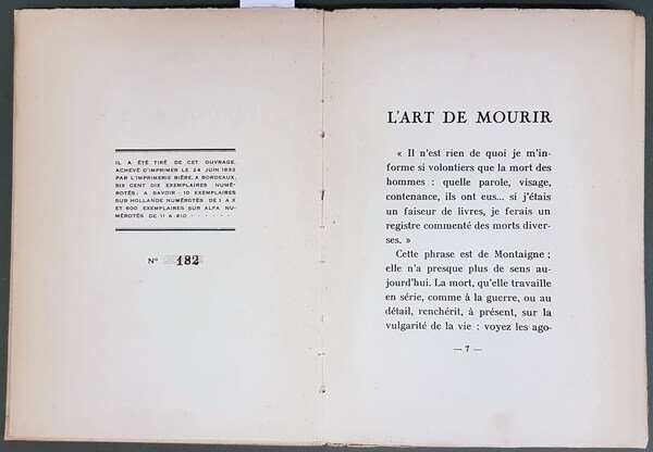 L'ART DE MOURIR suive de Le Suicide en Litterature
