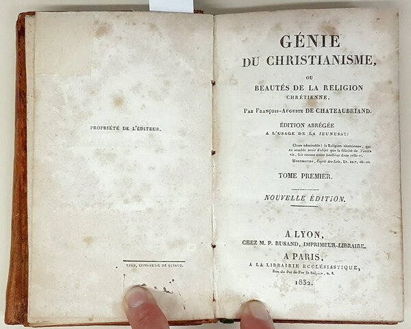 GENIE DU CHRISTIANISME ou Beaute' de la Religion Chretienne (tomes …