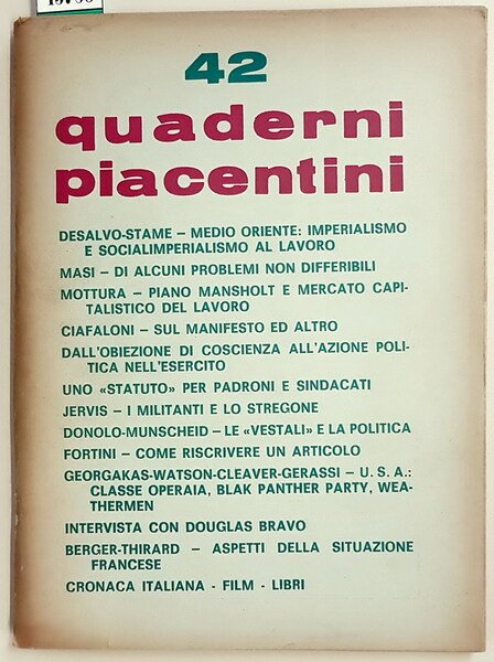 QUADERNI PIACENTINI (anno IX) - N. 42 (novembre 1970)