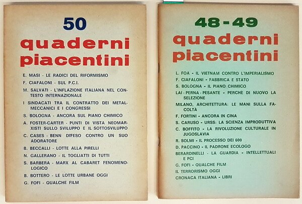 QUADERNI PIACENTINI (anno XII) - N. 48-49 (gennaio 1973) - …