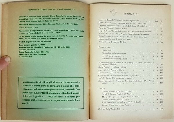 QUADERNI PIACENTINI (anno XII) - N. 48-49 (gennaio 1973) - …