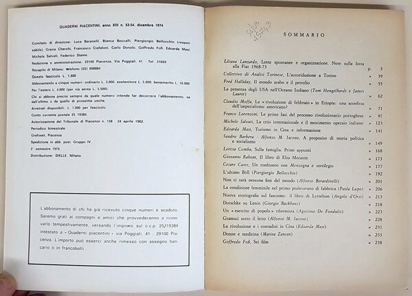 QUADERNI PIACENTINI (anno XIII-XIV) - N. 53-54 (dicembre 1974) - …