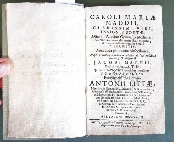 CAROLI MARIAE MADDII, CLARISSIMI VIRI, INSIGNIS POETAE, Olim in Palatino …