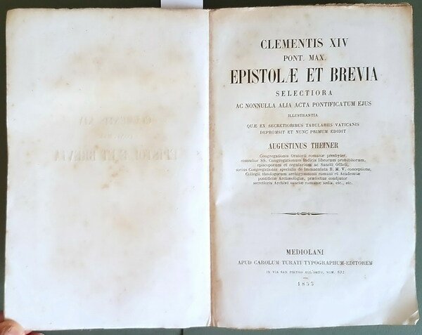 CLEMENTIS XIV PONT. MAX. EPISTOLAE ET BREVIA selectiora ac nonulla …
