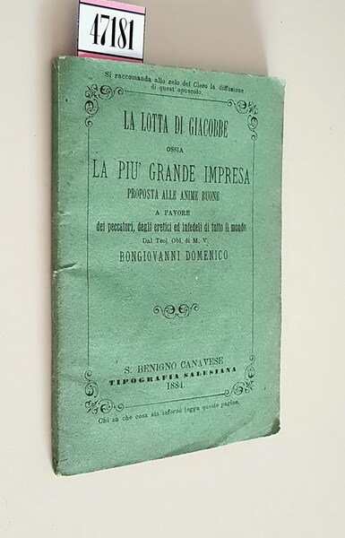 LA LOTTA DI GIACOBBE ossia LA PIU' GRANDE IMPRESA proposta …