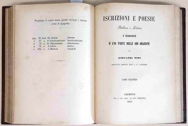 ISCRIZIONI E POESIE ITALIANE E LATINE e TRADUZIONE D'UNA PARTE …