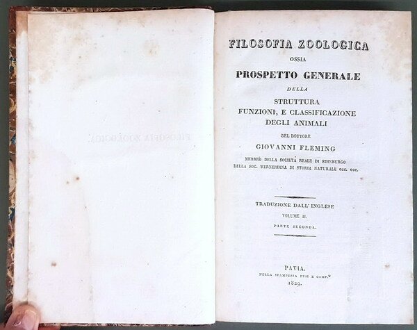 FILOSOFIA ZOOLOGICA ossia PROSPETTO GENERALE della STRUTTURA, FUNZIONI, E CLASSIFICAZIONE …