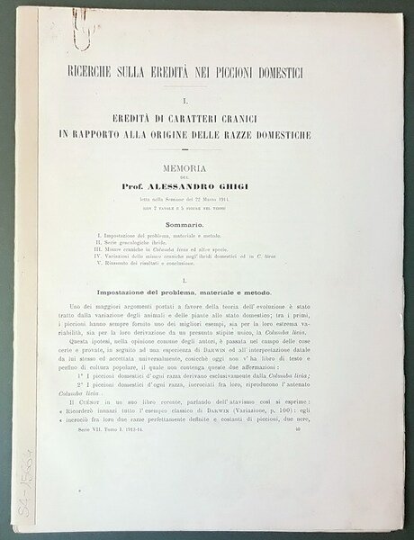 RICERCHE SULLA EREDITA' NEI PICCIONI DOMESTICI - EREDITA' DI CARATTERI …
